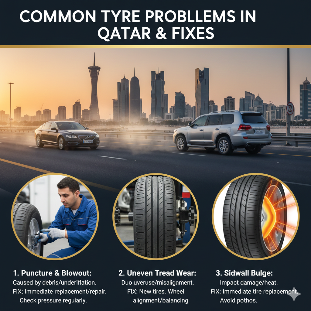 Common tyre problems faced by drivers in Qatar – expert tyre inspection at best tire shop in Qatar
