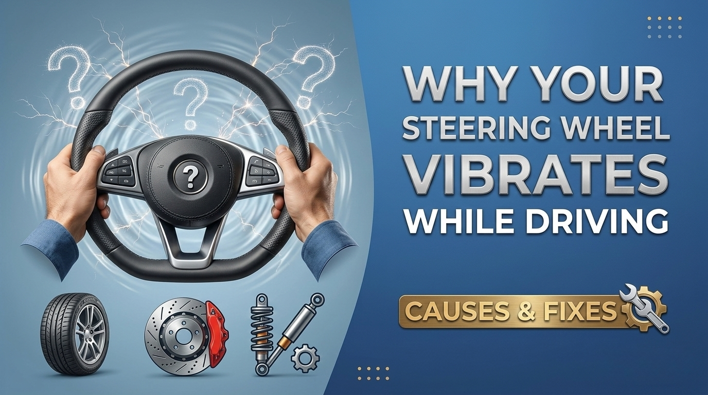 Car steering wheel vibrating while driving due to tyre imbalance or wheel alignment issues